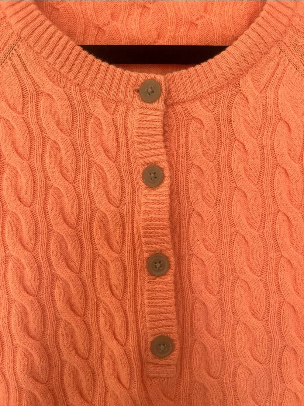 J. Crew Orange Medium Cable-Knit Cashmere Short-Sleeve Henley Sweater Preppy